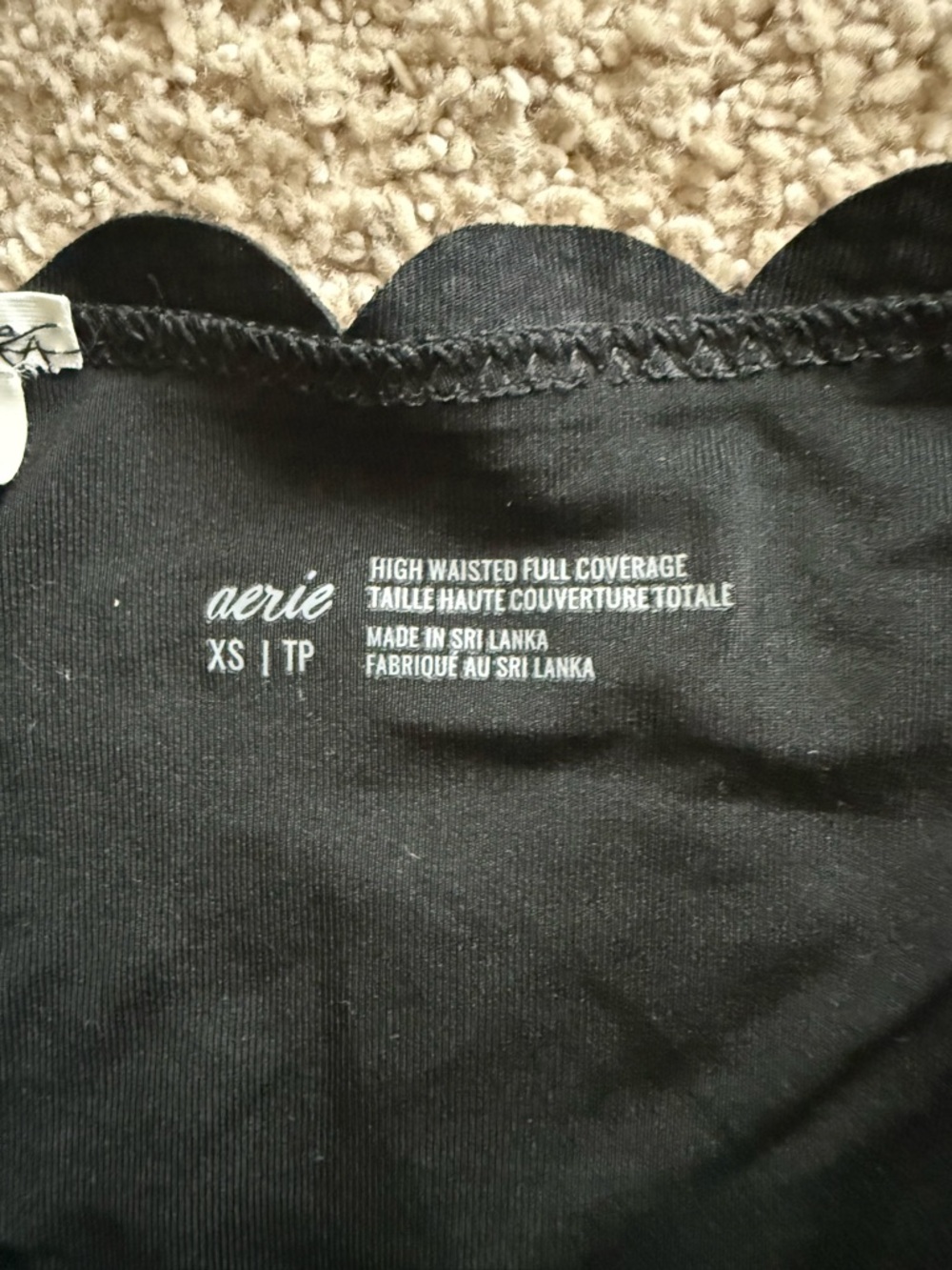 aerie Black Textured Knit Scalloped High-Waist Bikini Size XS - Picture 2 of 3